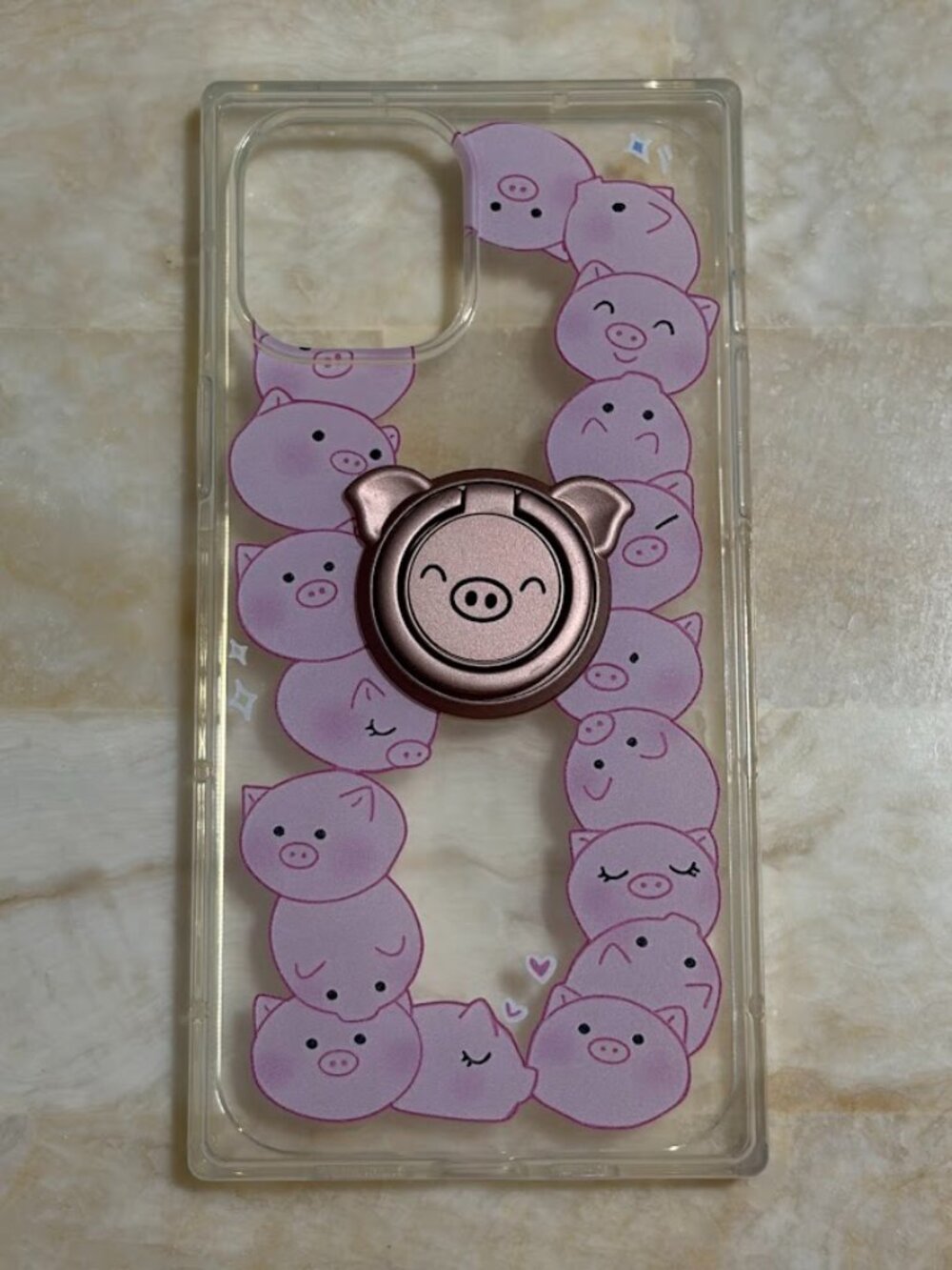 4 for $12 iPhone 12 Pro Max Pink Pig Clear Case w/ Ring Holder